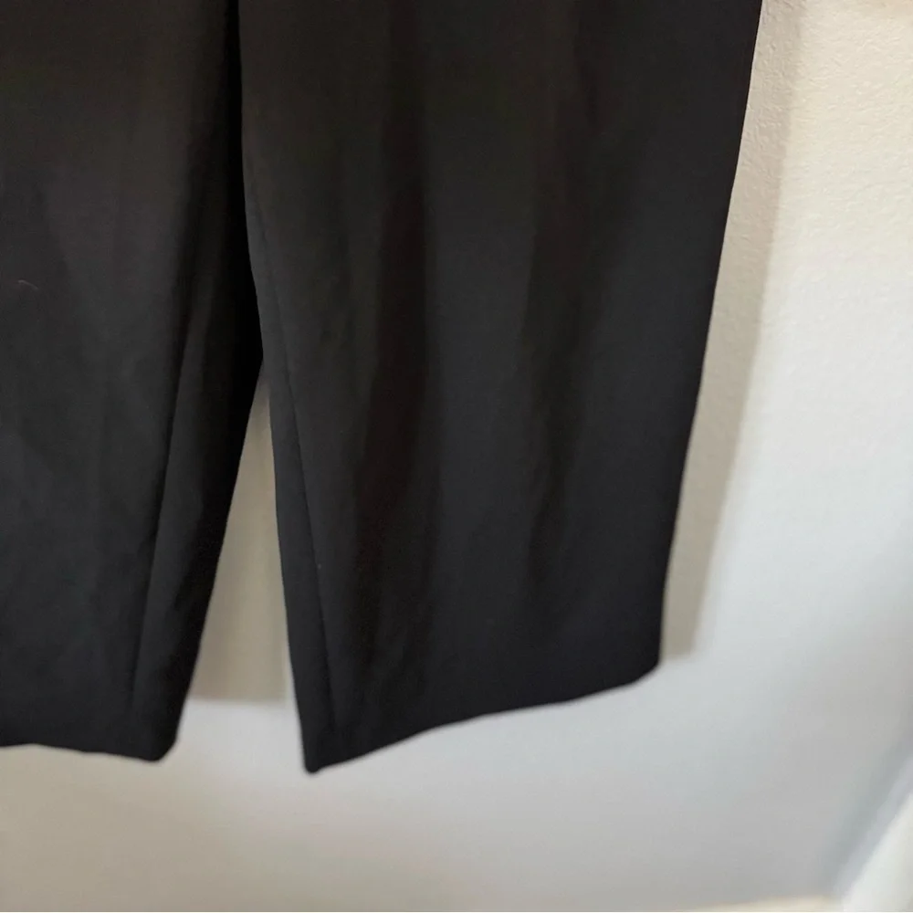 New Calvin Klein Jumpsuit Black Sz 2 Wide Crop High Neck Peep Hole, Tie, Pocket